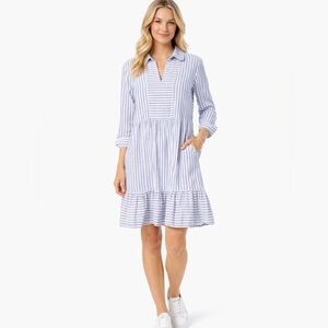 Tommy Bahama St. Lucia Linen-Blend Striped Collared Dress Size XS💚